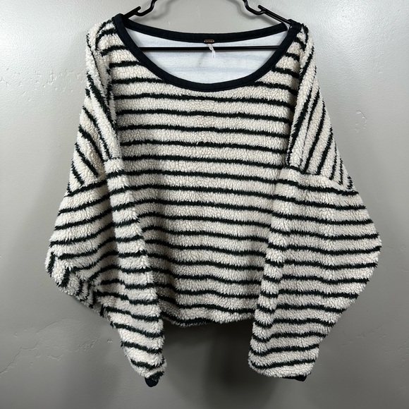 Free People Breton Striped Pullover Sweater Size Eggnog Combo - Black / Cream - Picture 2 of 7